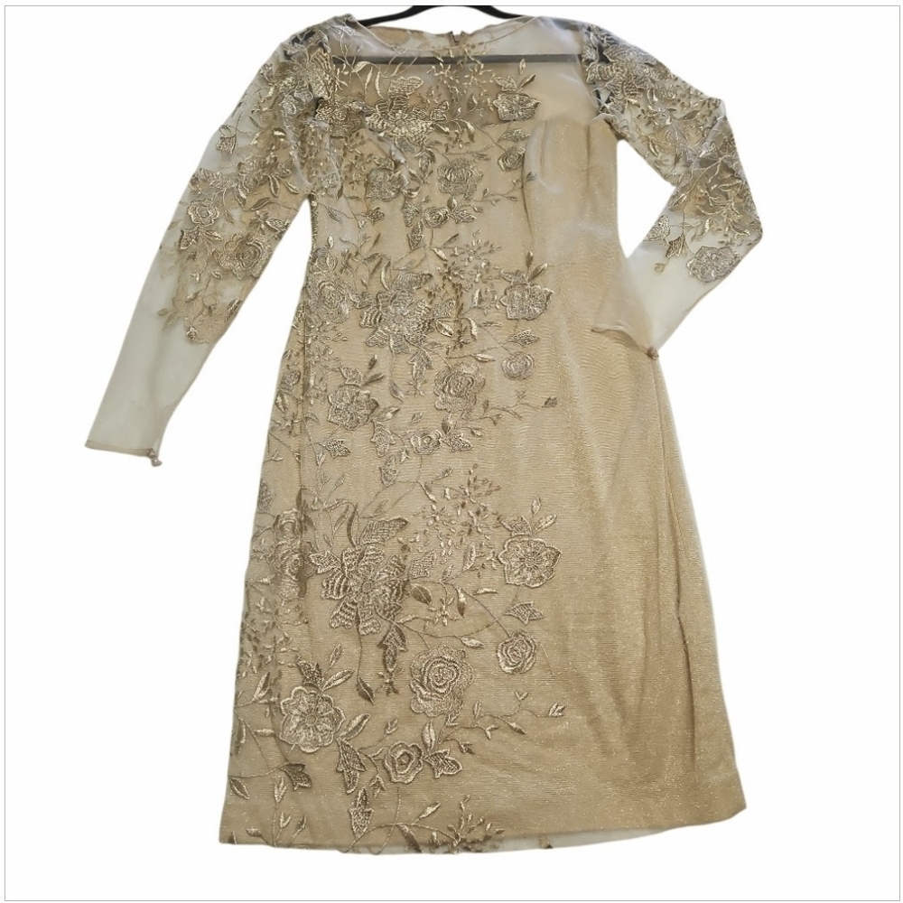 David Meister Floral Sheath Embroidered Knee Length Dress Sz 6 - Picture 5 of 12
